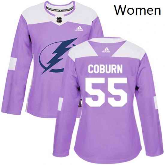 Womens Adidas Tampa Bay Lightning 55 Braydon Coburn Authentic Purple Fights Cancer Practice NHL Jersey